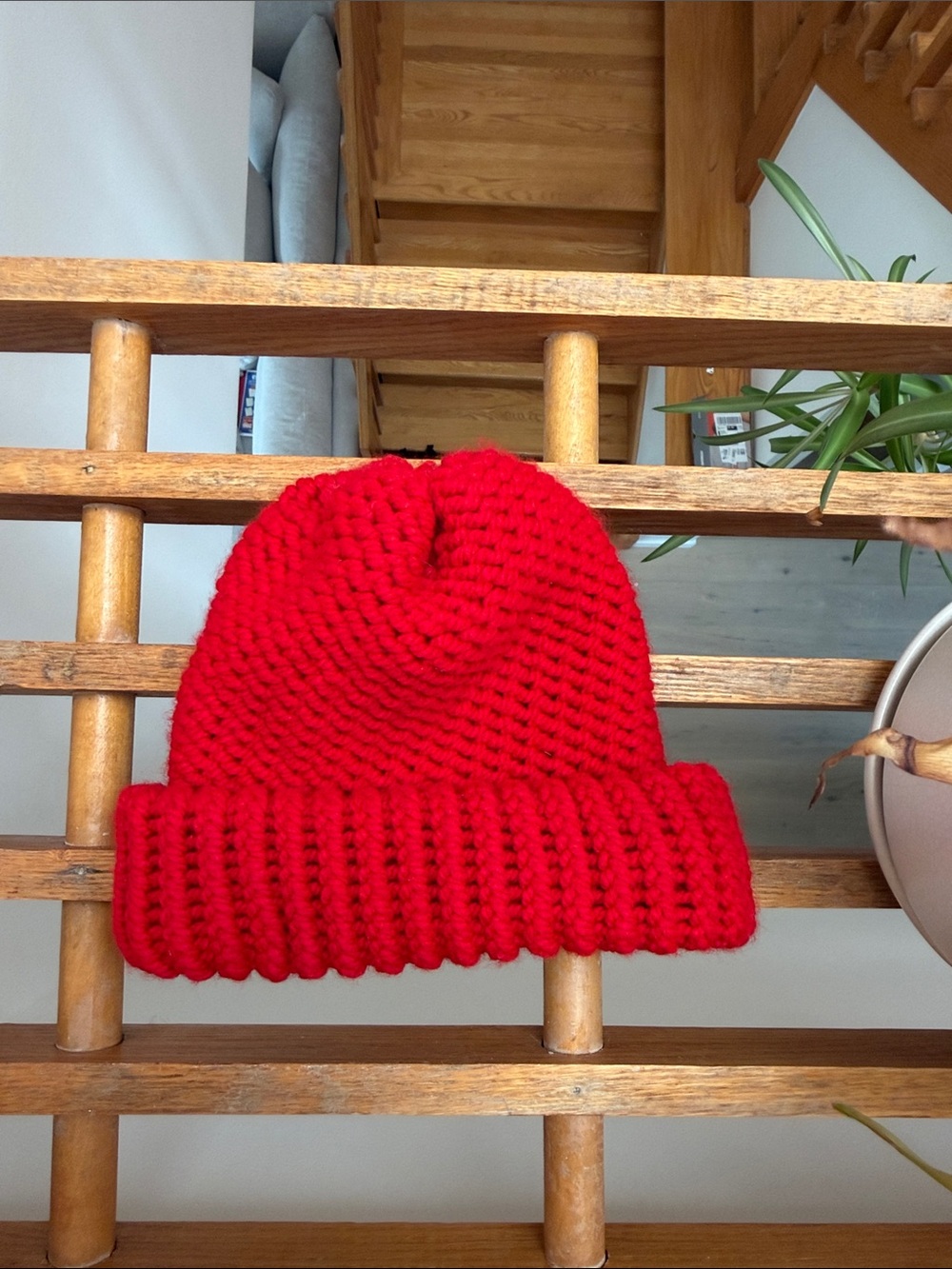 Chunky Knit Beanie - Bright Red